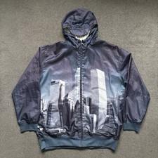 Giacca con cappuccio zip intera stampa all over Airwalk City Skyline vintage anni 00 XXL blu navy