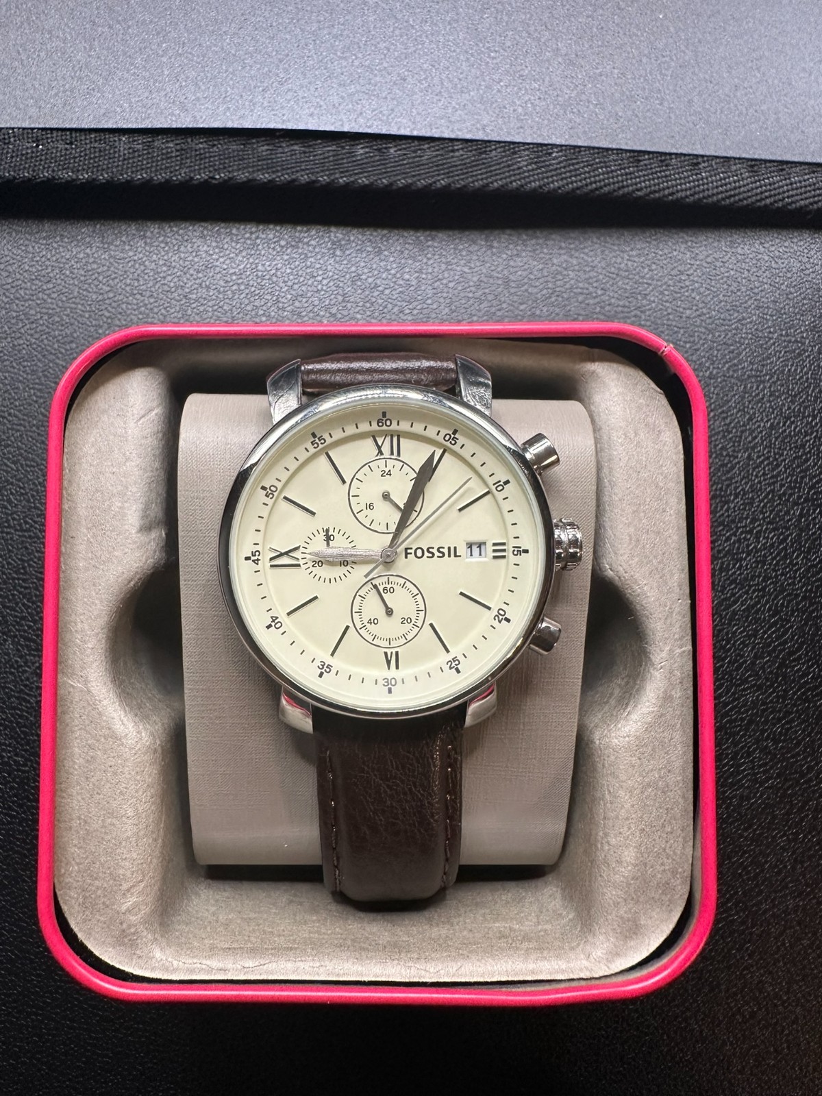Fossil Rhett BQ1007 Men’s 42mm Chronograph Watch Brown Leather w/ Tin