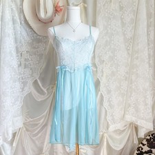 Powder Blue Lace Babydoll Slip Dress with Chiffon Skirt