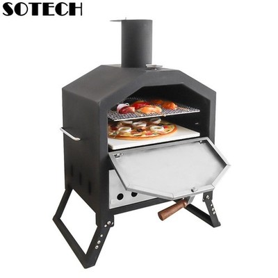 SOTECH Black Portable Pizza Oven Stainless Steel Outdoor Maker for Garden BBQ