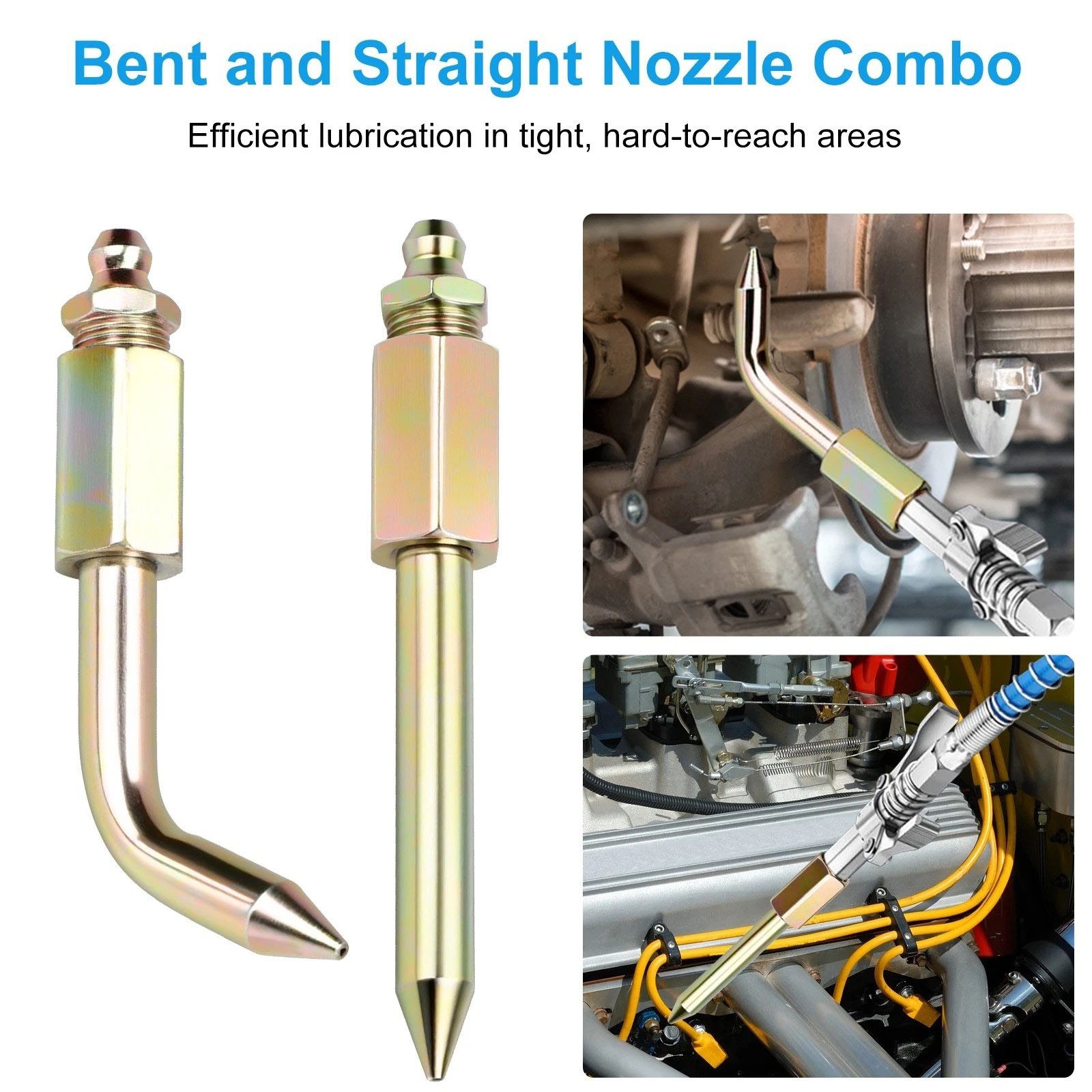 Grease Gun Accessory Kit 7pcs with Needle Nozzles Rubber Tip and Elbow Adapter