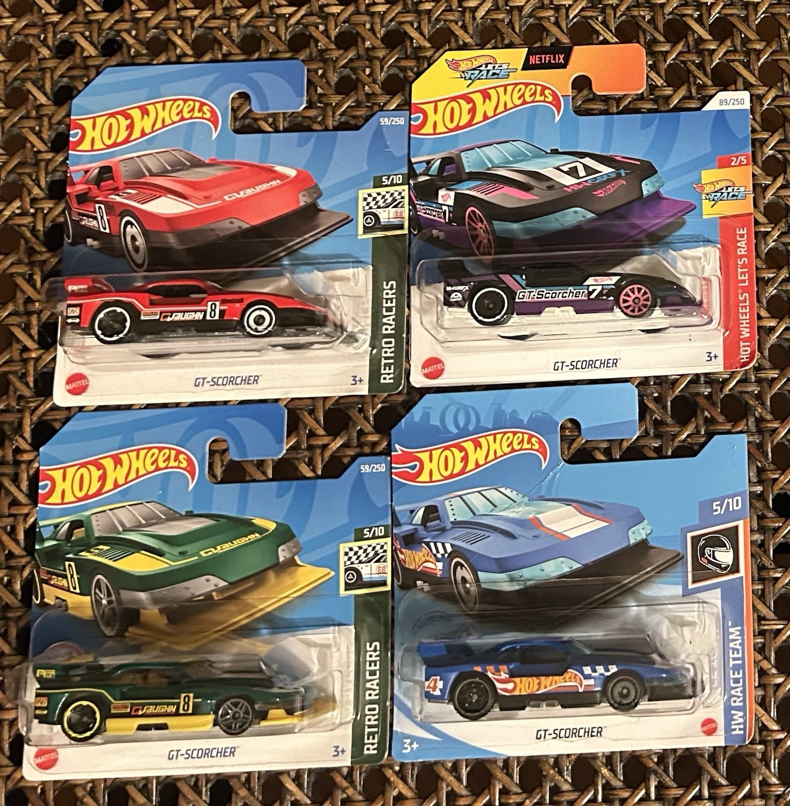 Hot Wheels Netflix Let's Race GT-Scorcher Set Of 4 Short Cards 3 Mint 1 Crease
