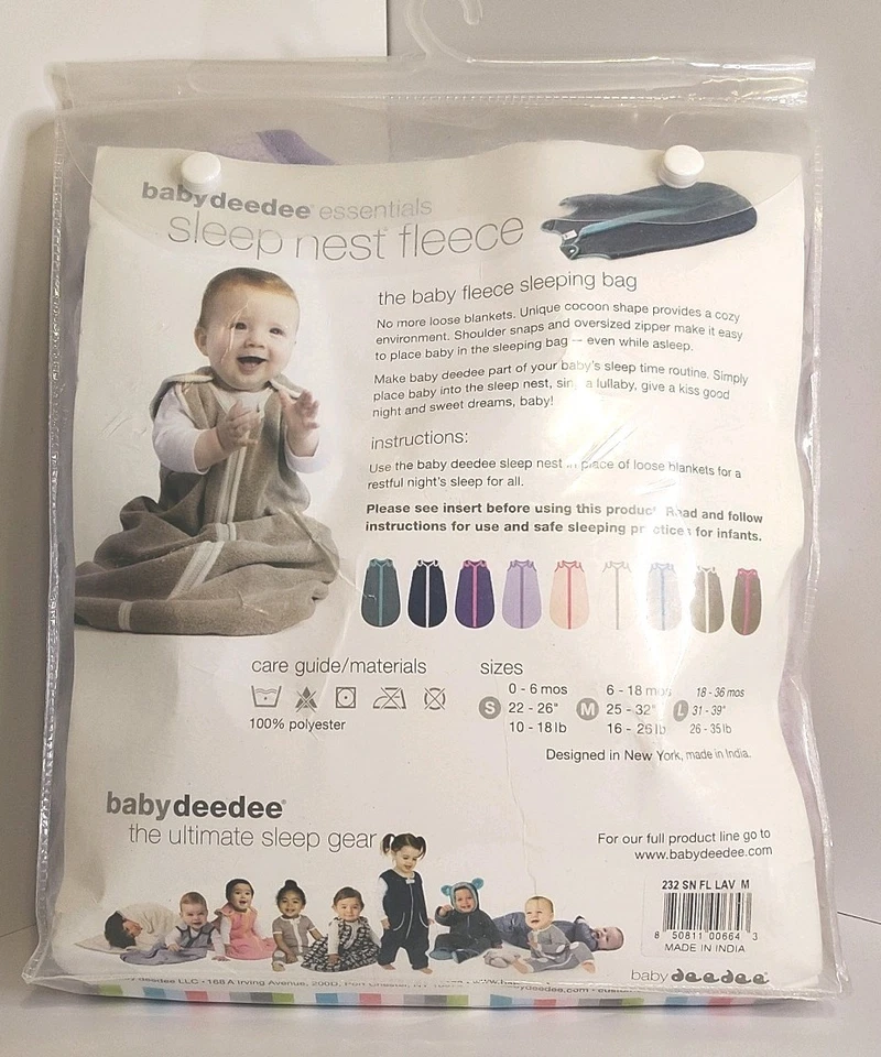 Bebé DD Essentials Nido para Dormir Vellón Talla M 6 a 18 Meses Color Lavanda Nuevo Foto 2 de 4