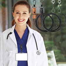 Braided PU Leather Necklace Long Lanyard Keychain For Id Badge Holder					  