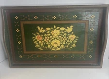 Hand Painted Wooden Folk Art Tray, Floral, Tole, Vintage Primative