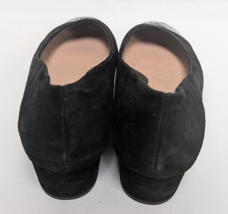Zapatos de salón de cuña Taryn Rose Babe Sheep Nap de cuero gamuza negro punta rosa talla 8,5 B Foto 4 de 4
