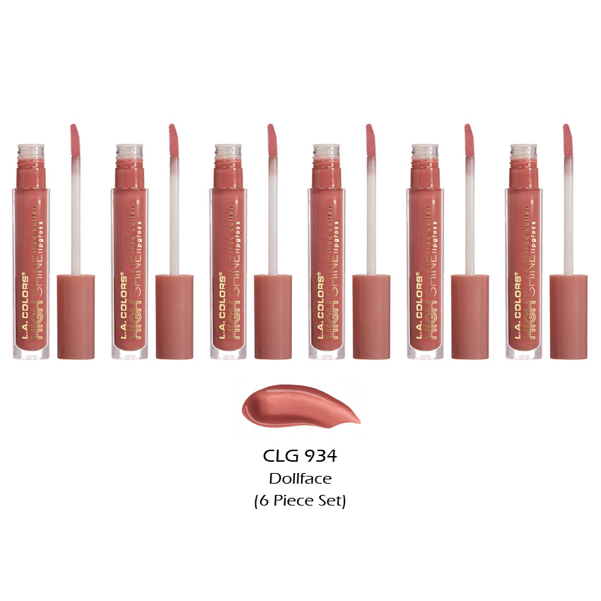 6 LA COLORS High Shine Lipgloss Shea Butter - 6 Piece Set "" CLG934 - Dollface ""