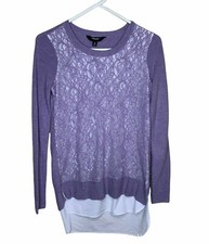 Simply Vera Vera Wang Purple Lace Sweater Under Lay Layered Shirt XS Extra Small