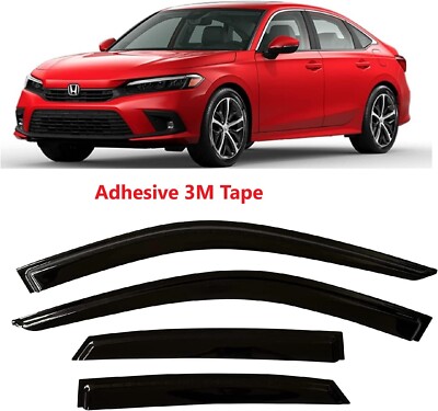 Window Visor Rain Guard Black Trim Smoked Tinted Fit Honda Civic Sedan 2022-2025