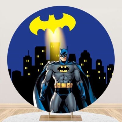 Round Boys Batman Backdrop baby Shower Happy Birthday Photo Background  Party