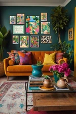 Colorful floral art, Maximalist decor, Set of 10 digital download, bold art