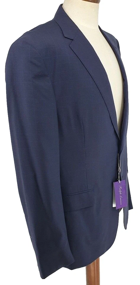 NWT Ralph Lauren Purple Label Men's 2B Italian Suit 46R Wool Dark Navy Glenplaid - Image 2 of 4