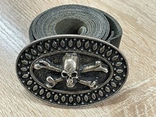 Hyde Collection Vintage Leather Belt Skull Crossbones Buckle Grunge Moto, Italy