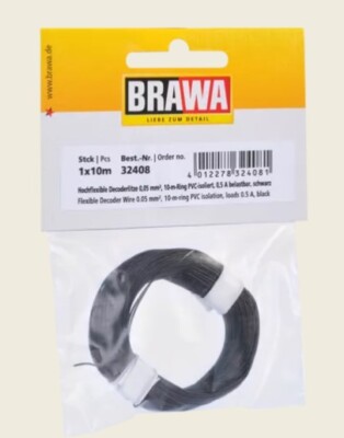 BRAWA 32408 Extra Flexible Black Electric Cable (10 Meters - Diameter 0.05 Mm2)