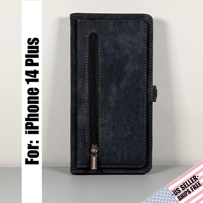 Wallet Case for iPhone 14 Plus - Steel Gray  Faux Leather | Folio Case w/ Zipper