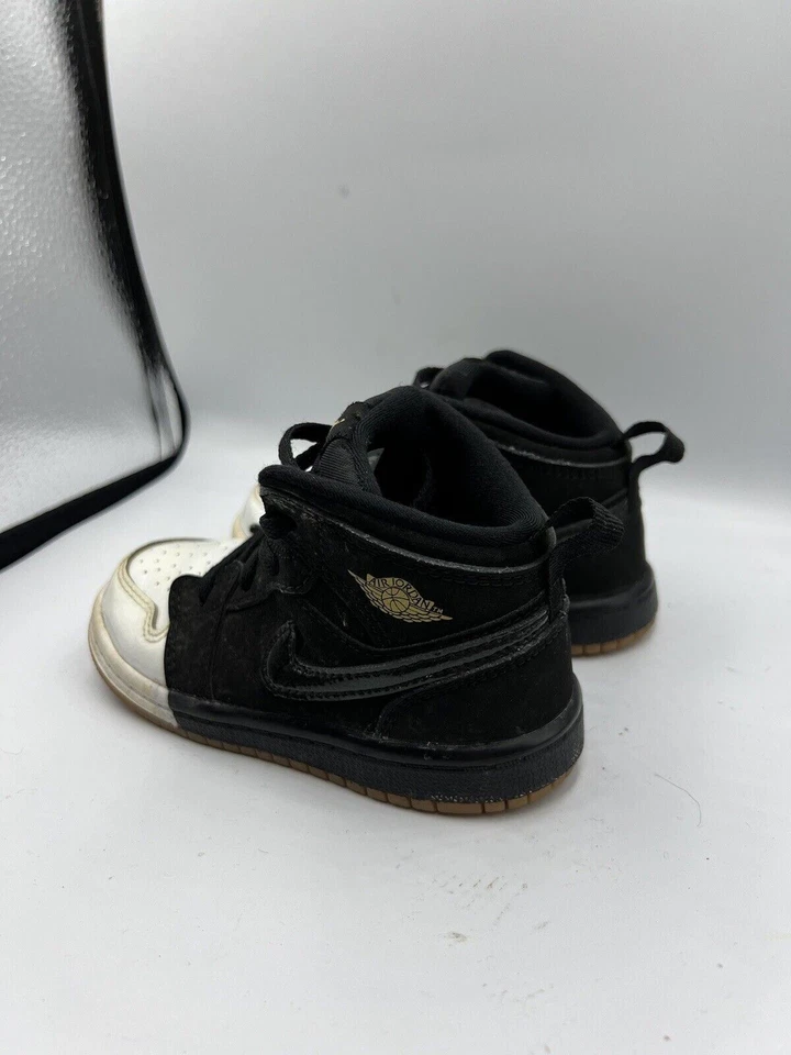 Nike Air Jordan I 1 Mid Black White Dipped Toe 644507-021 BT Toddler sz 8C - Image 3 of 4