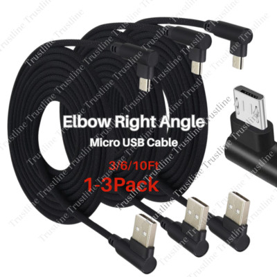 1/2/3Pack Lot 90 Degree Micro USB Cable For Samsung Android Charging Data Cord
