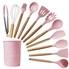12pcs Silicone Kitchenware Set, cooking Utensil. Large Set With Wooden Handle