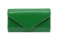New Ladies Glossy Patent Faux Leather Clutch Bag Evening Wedding Plain Bridal