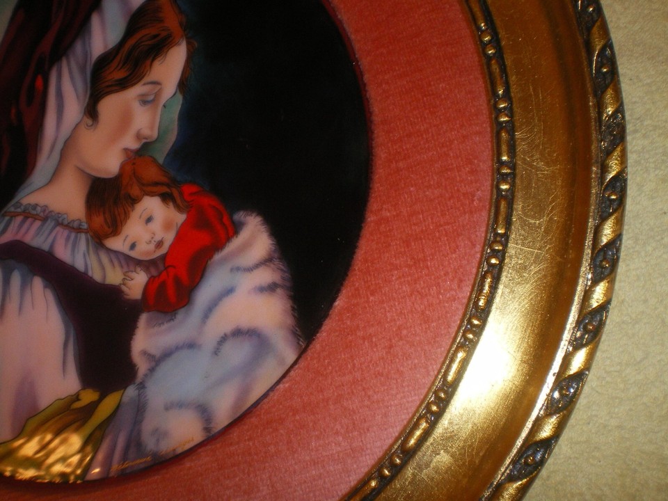 LIMOGE JeanPaul Loup ENAMEL Copper Mother & Child Plate 1976 Wall Art