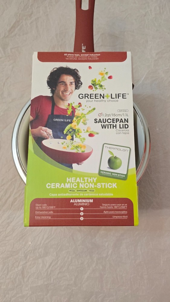 Greenlife Healthy Ceramic Non-Stick Saucepan with Lid 1 QT Saucepan Pot Red