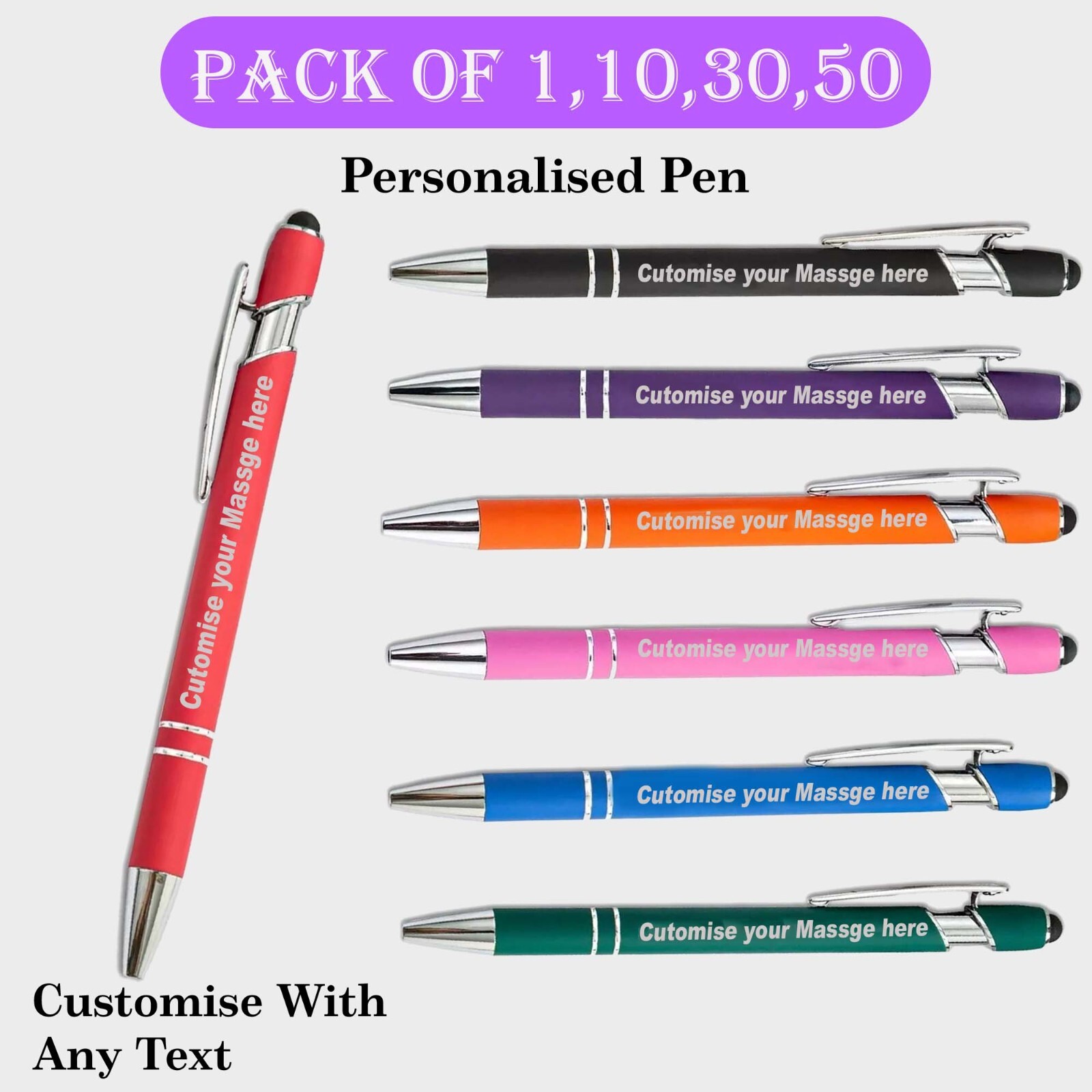 Personalised Pens 1-50 Bulk Order Stylus Pens Business ICON TEXT Customise Pen