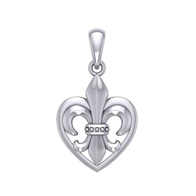 Fleur de Lis Heart 925 Sterling Silver Pendant Fine Symbolic Love Jewelry