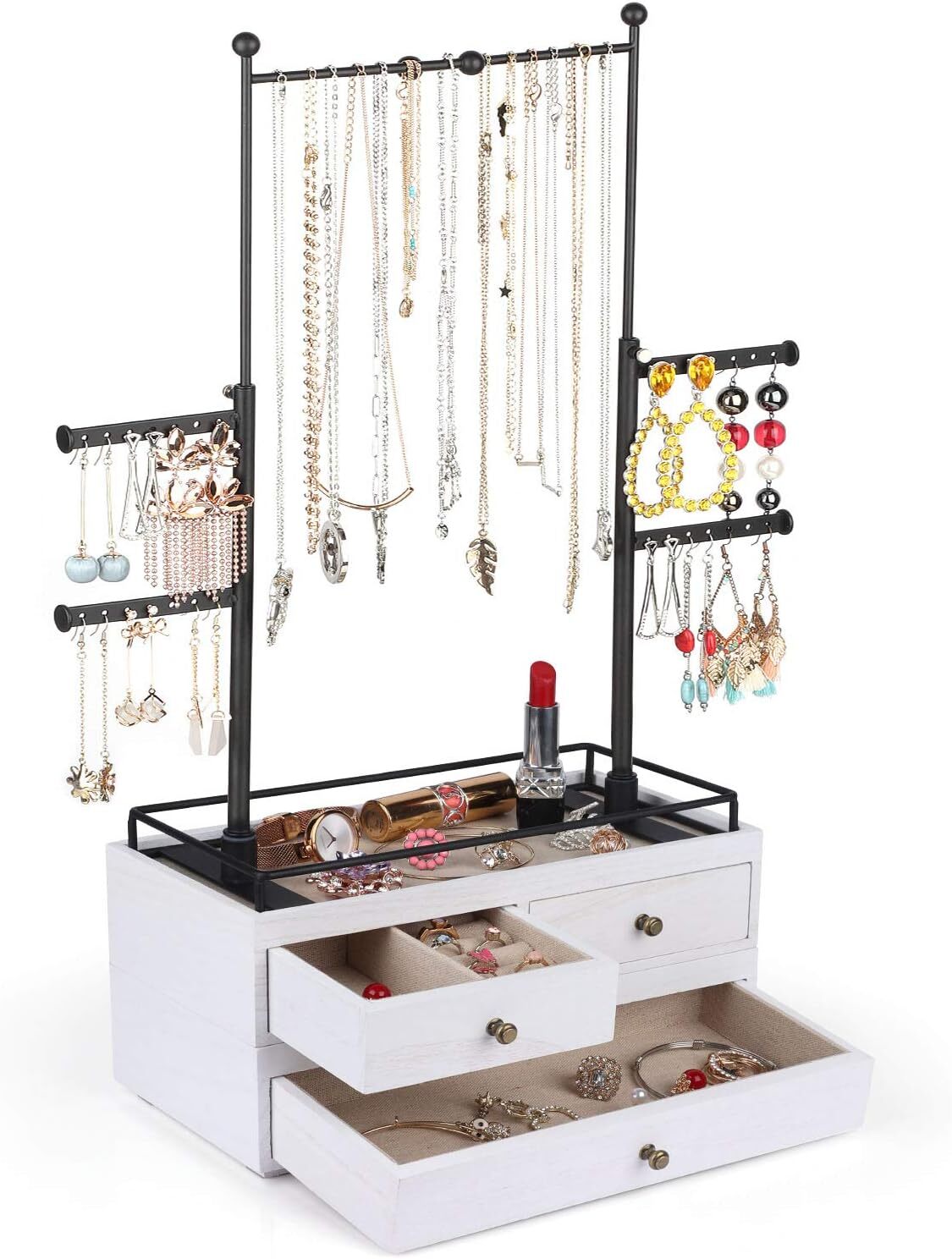 Jewelry Organizer - 2 Layer Wooden Jewelry Drawer Storage Box with 6 Tier Jew...-image