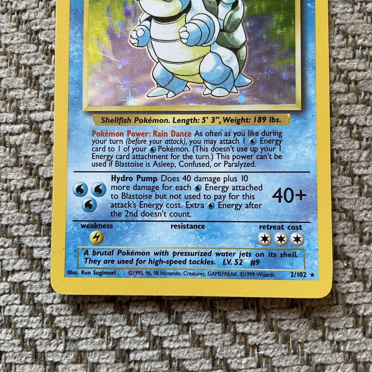 Blastoise 2/102 Base Set Holo Rare Vintage 1999 Pokemon Card Blastoise 2/102 Base Set Holo Rare Vintage 1999 Pokemon Card
