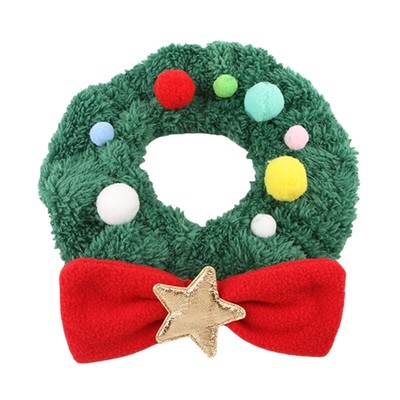 Dog Furry Collar Bowknot Christmas Pet Costume Pompoms Necklace Fun Star