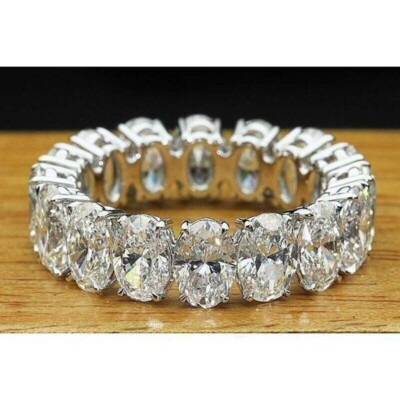 8.5ct Oval Cut DVVS1 Moissanite Eternity Wedding Band Ring 14K White Gold Plated