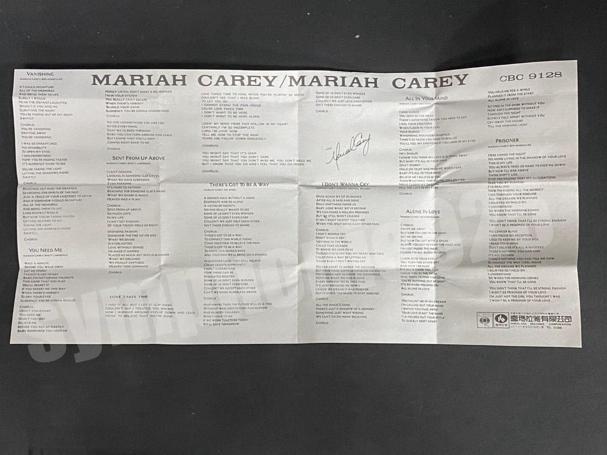 1990 Mariah Carey Self-titled Taiwan 11 Tracks Cassette Tape W