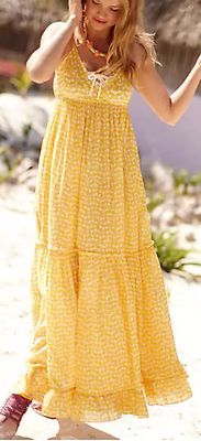 158. Anthropologie Porridge Yellow Long Dress With Little White Lobster  Design S | eBay