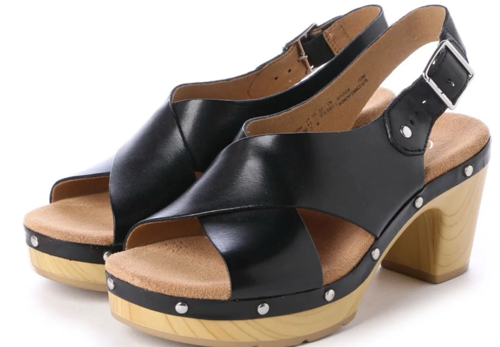 Sandali Clarks Ledella Club stile zoccoli pelle nera plateau tacco 5 5 D UK 39