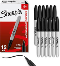 Sharpie Fine Tip Permanent Markers, Black, 12 Count - Quick Dry, Fade Resistant
