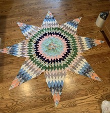 Vtg Lone Star Pattern Hand Made Hand Stitched Star Ready For Quilt Topper 79