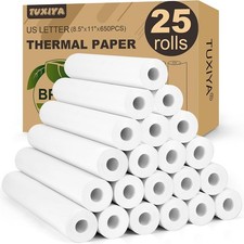 25 Rolls Thermal Printer Paper 8.5"x11" US Letter Size, BPA 25 Rolls, white