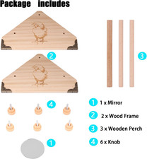 Pine Chicken Perch with Mirror and Metal Corners, Strong Solid Mini Small Chi...