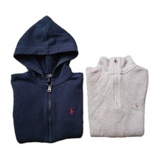 Polo Ralph Lauren Boys Hoodie Full Zip Blue 1/4 Zip Gray Logo M 10 12 Lot Of 2