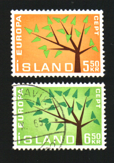 33106  Iceland Stamp Scott #348-9 Symbolic Tree Europa Fine Used Clean Backs