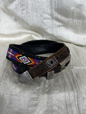 Vintage 36 Mexican Alpaca Silver Beaded Leather Belt Southwestern