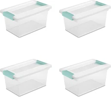 Medium Clip Box, Stackable Small Storage Bin with Latching Lid, Plastic Containe