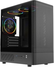 CiT F3 Mesh, Black, MicroATX Tower w/ Tempered Glass Window, 3x 120mm ARGB Fans,