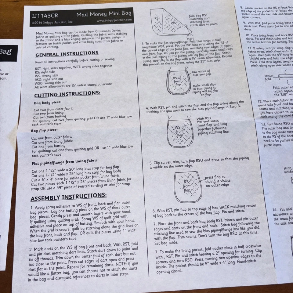 Crossroads Mad Money Mini Sewing Pattern Tote Bag Uncut Indygo Jct IJ1143CR - Image 4 of 4