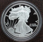 2001-W Proof American Silver Eagle Dollar $1 US Mint Bullion Missing Box & COA