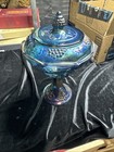 Vintage Large Indiana Glass Carnival Glass Covered Compote Blue Harvest Grape