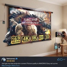Matte Finish 100" Motorized Projector Screen - Quiet Operation Easy Set-Up