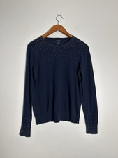 ANN TAYLOR FACTORY women  s Beaded Lightweight Sweater Blue Medium