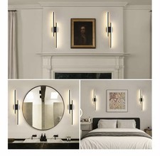 Modern Battery Operated Wall Sconce Set of 2, Black Dimmable LED Wall Light w...