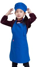 Kids Apron And Chef Hat Set Childrens Adjustable Bib With 2 Pockets Blue Fit 25